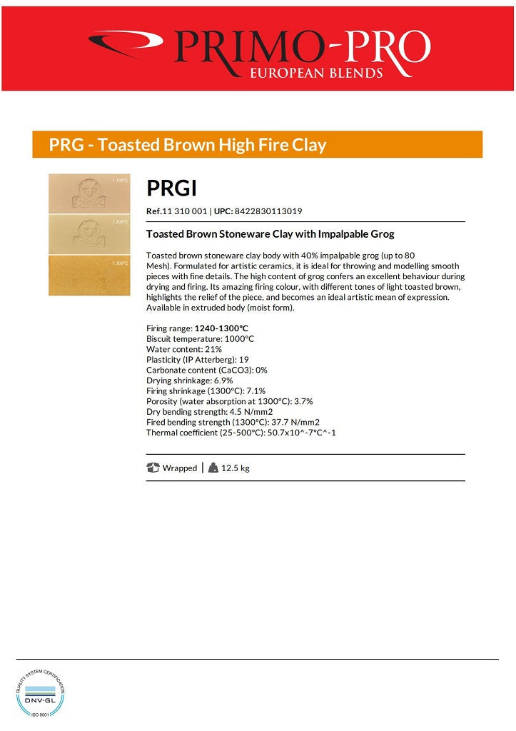 PRGI-4002 Grog Buff Stoneware Clay Technical Data Sheet