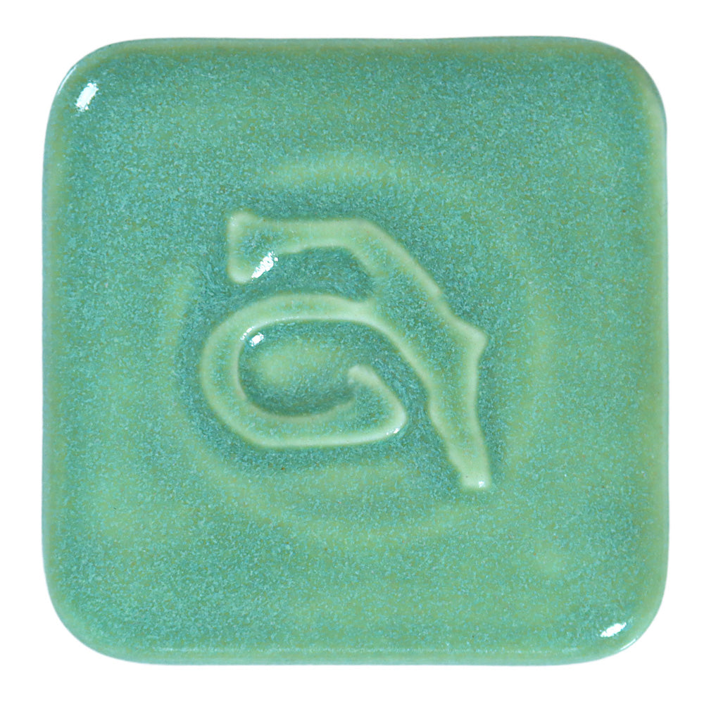 Abbots Aqua glaze swatch showing glossy surface with smooth character.