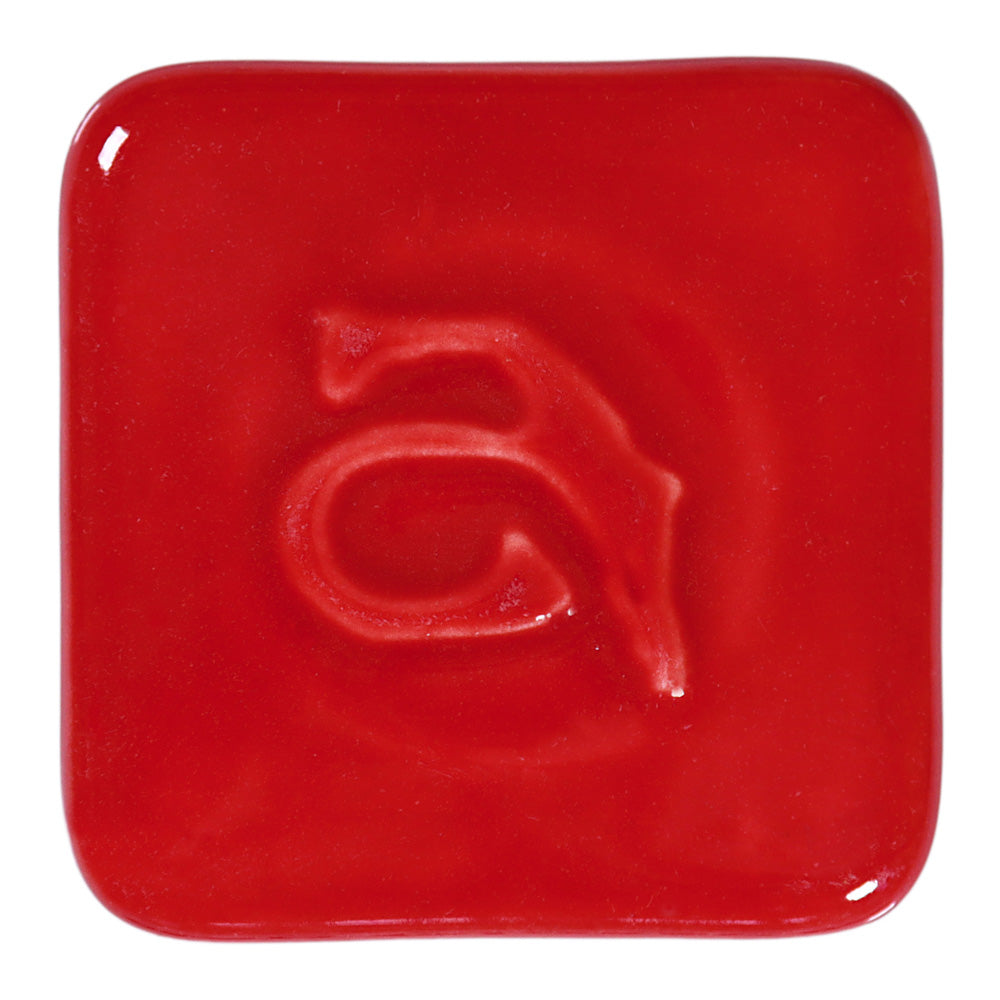 Abbots Deep Glossy Red glaze swatch showing glossy surface with reactive and layered character.