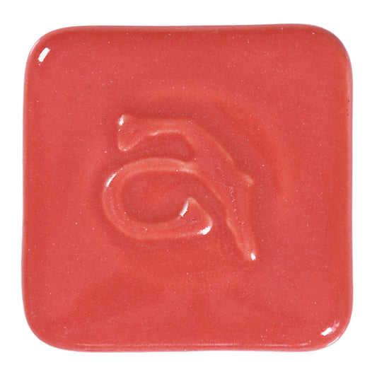 Abbots Flamingo glaze swatch showing subtle variation adds depth while the glossy surface keeps the overall look crisp and modern.