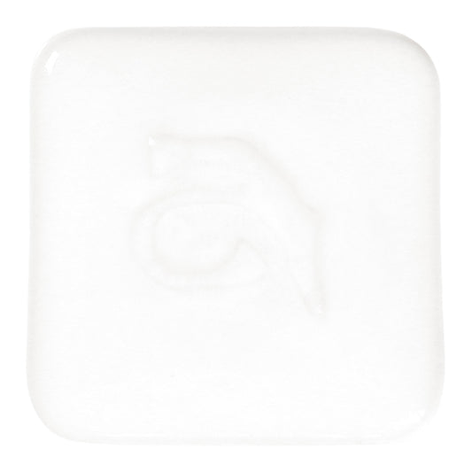Abbots Glossy White glaze swatch showing glossy surface with opaque character.