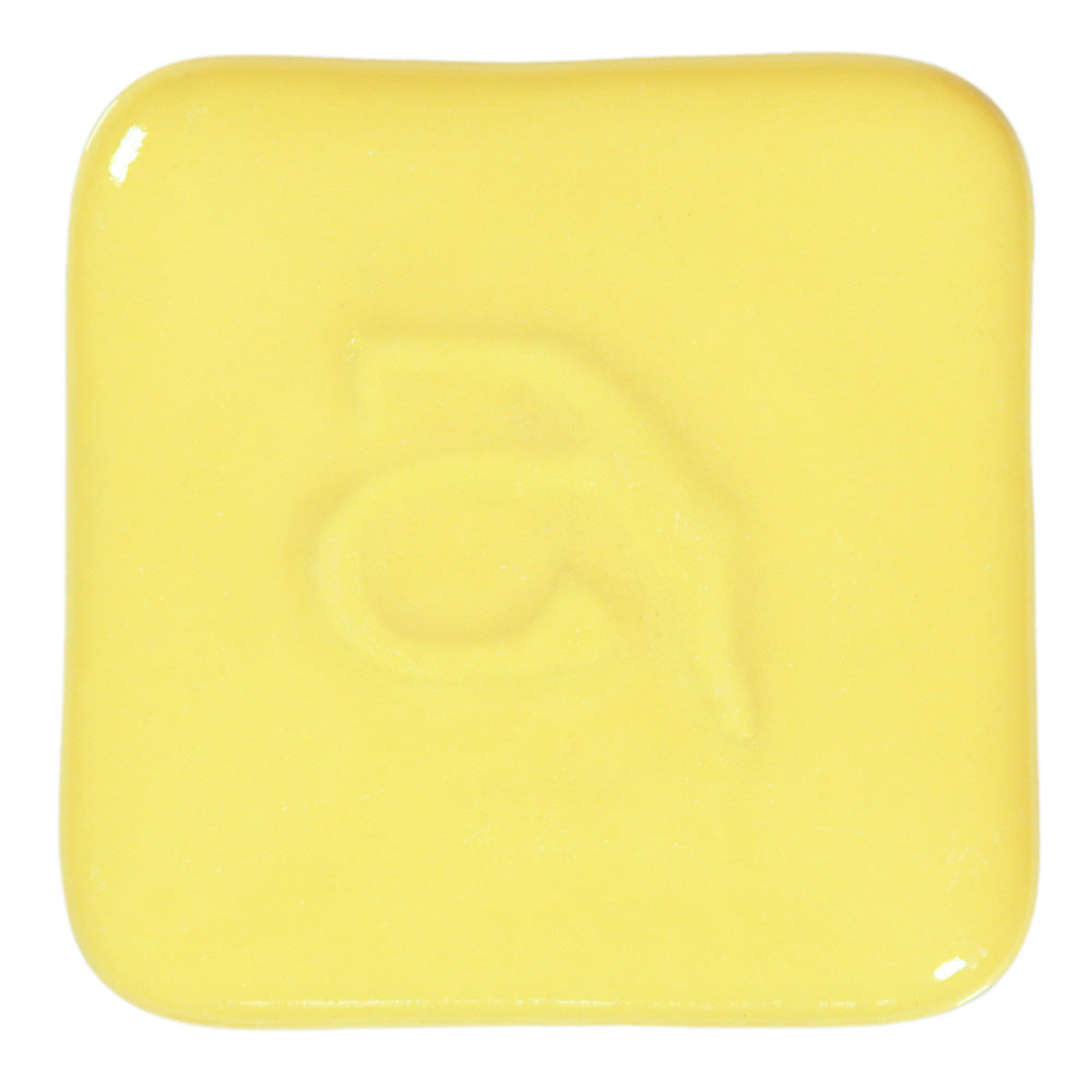 Abbots Glossy Yellow glaze swatch showing glossy surface with smooth, opaque, layered character.