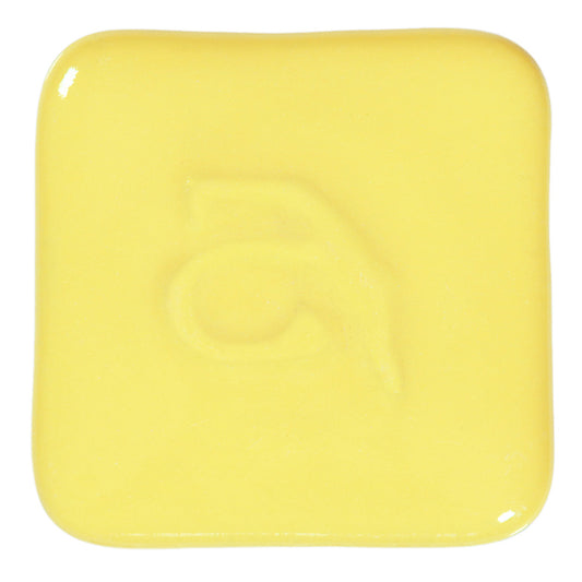 Abbots Glossy Yellow glaze swatch showing glossy surface with smooth, opaque, layered character.